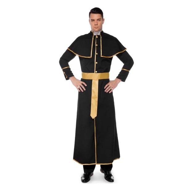 Vuxen man Klassisk präst Pastor Cosplay-kostym Halloween-fest Nunna Jesus Kristus Maria Präst Drama Präst Klänning Black XL