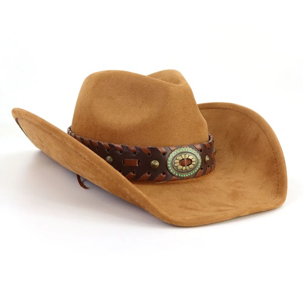 Vintage mocka västerländsk cowboyhatt högkvalitativ utomhusryttare Cowgirl Church Panama Jazz hattar Sombrero Hombre khaki