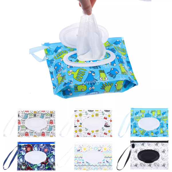 Cartoon EVA Återanvändbar våtservetterpåse med snäpprem Baby Miljövänlig case Bärbar våtservetterbehållare Style 1-8