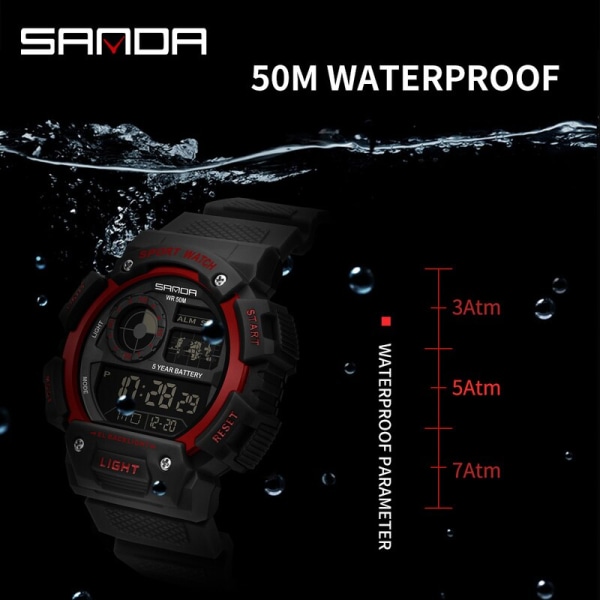 SANDA Herr 50M Vattentät Digital Watch Herr Kronograf Sport Herr Simarmbandsur G Style Herr Klockor Klocka Мужские часы Red