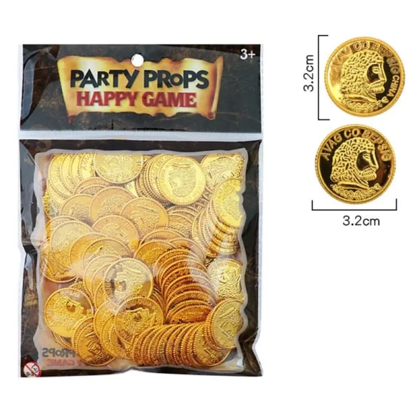 100 st BPA gratis plast Piratguldmynt Guldskatt Lekmynt för lek Favor Party Supplies Pirate Party Treasure Hunt Game Gold