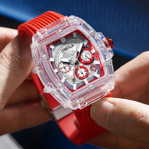 ONOLA märkesdesigner watch Herr 2021 casual unik Lyx Quartz armbandsur manlig fyrkantig Transparent vit Sport Watch ON6811 red black red