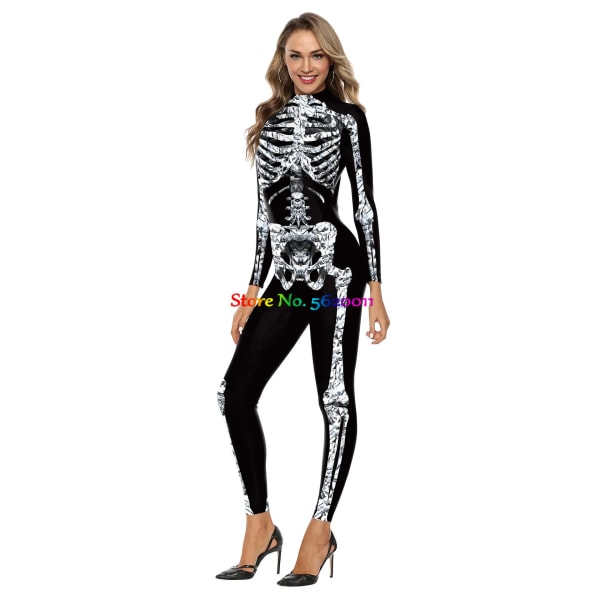 Kvinnor Män Muskel Människokropp Skelett Ben Blomma Skalle 3D-utskrift Dress Up Jumpsuit Halloween Party Cosplay Kostymer Outfit B142-127 L