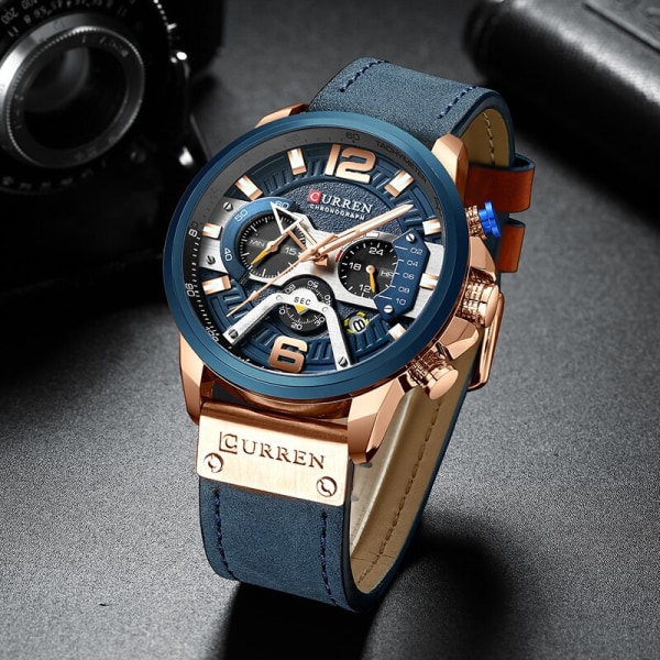 CURREN Lyxmärke Herr Analog Läder Sportklockor Herr Army Military Watch Man Date Quartz Clock Relogio Masculino 2021 Rose Blue Box