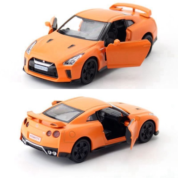 Superbil Nissan Gtr R35 i 1:36-legering, simulering av miniatyrfordon, barngåvor - fordonsleksaker Orange matte