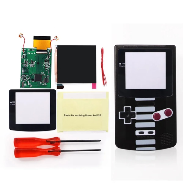 Super OSD RETRO PIXEL IPS Större LCD SCREEN KIT Bakgrundsbelysning Ljusstyrka Touchsensor För GameBoy Färg För GBC Q5 IPS LCD Kit I Red