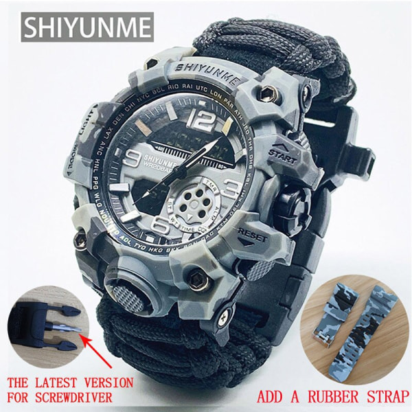 SHIYUNME Watch med kompass Vattentät herrsportklocka herr LED-kvarts watch med dubbla displayer Relogio Masculino Dark gray With strap