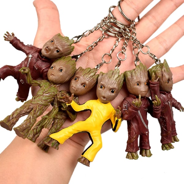 Trädman Baby Groot Nyckelring Anime Pendel Leksaker Väska Bilhängande Modenyckeltillbehör Heminredning Statyett Miniatyrmodell