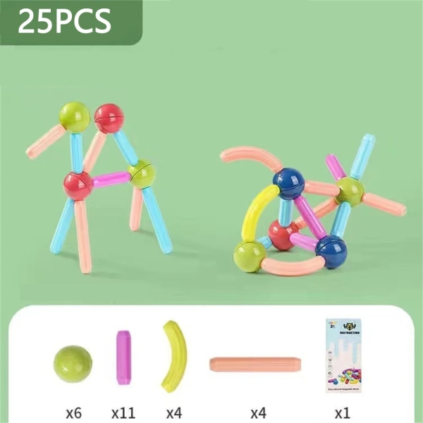 25-64st stor storlek magnetisk pinne byggstenar spel magneter barn set Montessori pedagogiska leksaker för barn pojke flicka Army Green