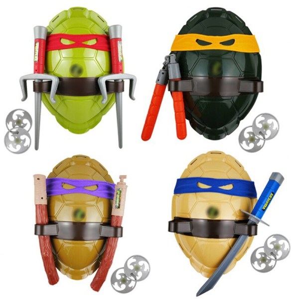 Turtles Mutant Ninja Turtle Leo Mikey Raph Don Action Anime Figur Cosplay Shell Rekvisita för barn Dekoration Fantasy Armor Leksaker Double fork