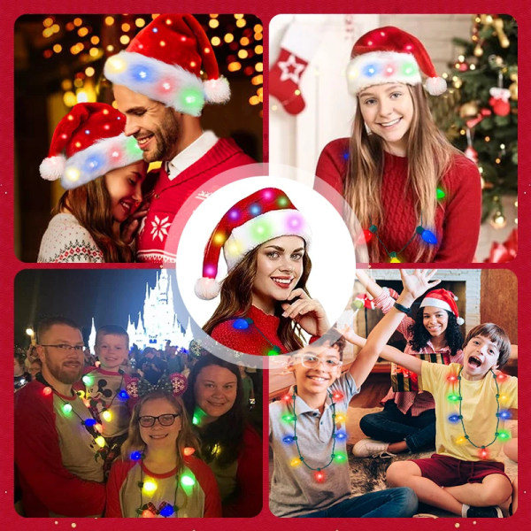 1-4 set Jultomtehatt Färg Ljus med Julljus Halsband Glödlampa Navid Noel Nyår Kostympresenter Xmas Kepsar Vuxen/Barn 3 Set- Kids hat size