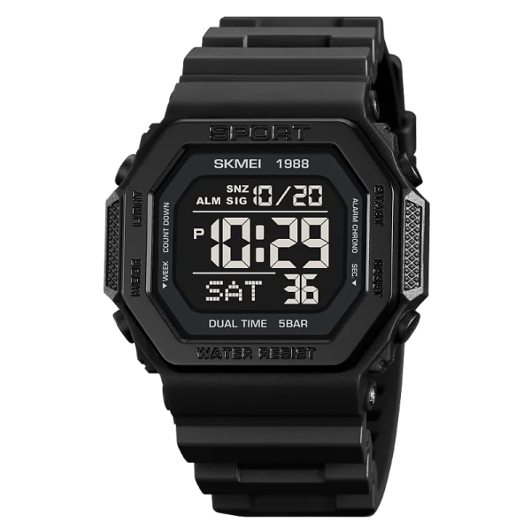 SKMEI Military Countdown Digitala Sportklockor Herr Bakljus Display Chrono Armbandsur 5Bar Vattentät Väckarklocka reloj hombre Black