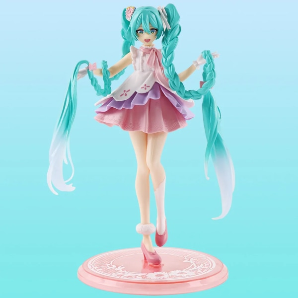 Ny Anime Hatsune Miku Virtual Singer Mangafigurer Grönt långt hår rosa kjol Kawaii tjej PVC Action Figur Modell Leksak