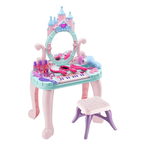 Nyhet Barn Skönhet Smink Sminkbord Låtsaslek Set med spegelljus Musikljud för flickor 3+ år Födelsedagspresent No Battery