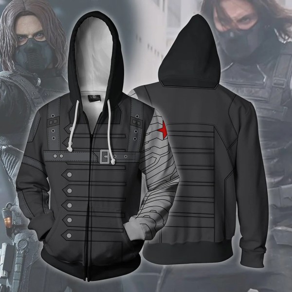 Superhjälte Bucky Barnes Cosplay Kostymer 3d- printed hoodies Falcon Sam Wilson Sweatshirts Jackor Hip Hop Streetwear Dragkedja Toppar B S