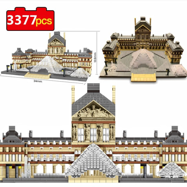 3377 st Paris Louvren Museum 3D-modell byggstenar World Architecture Mini DIY Diamond Micro Blocks Tegelstenar Leksaker för barn 3377pcs