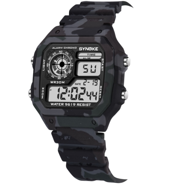 SYNOKE digital watch för män Kamouflage Grön Militär Vattentät Sport Elektronisk Klocka Hane LED-skärm Armbandsur Väckarklocka Camouflage Gray