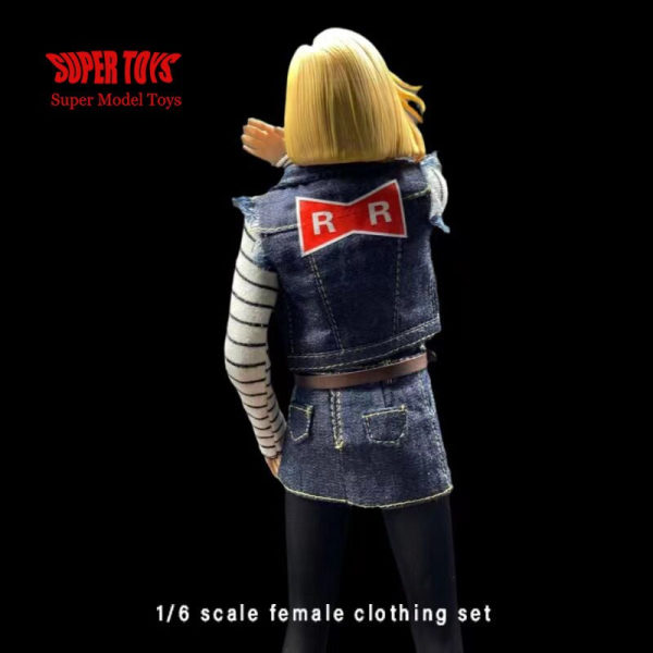 1/6 kvinnlig soldat Android 18 Head Carving västar Randig hudtäta plagg Kjol Kostym Accessoar för 12\ just clothes suit