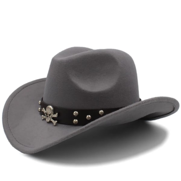 Dam Herr Ull Western Cowboyhatt Roll up brätte Gentleman Dad Jazz Equestrian Sombrero Hombre Cap 56 58CM Läderbälte Gray