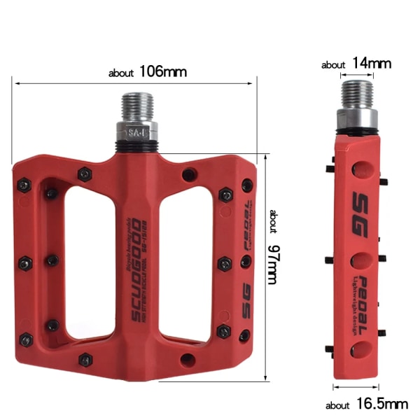 Mountainbikepedaler 1 kullager MTB platt halkfri lätt cykelplattform Cr-Mo nylon Road Riding Cykeldelar Red