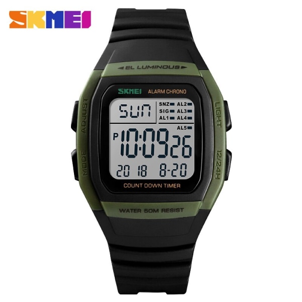 SKMEI Digital Dual Time Sport Herrklockor Chrono Countdown Herr Armbandsur Casual Outdoor Man Clock Luminous montre homme 1278 Army Green Watch
