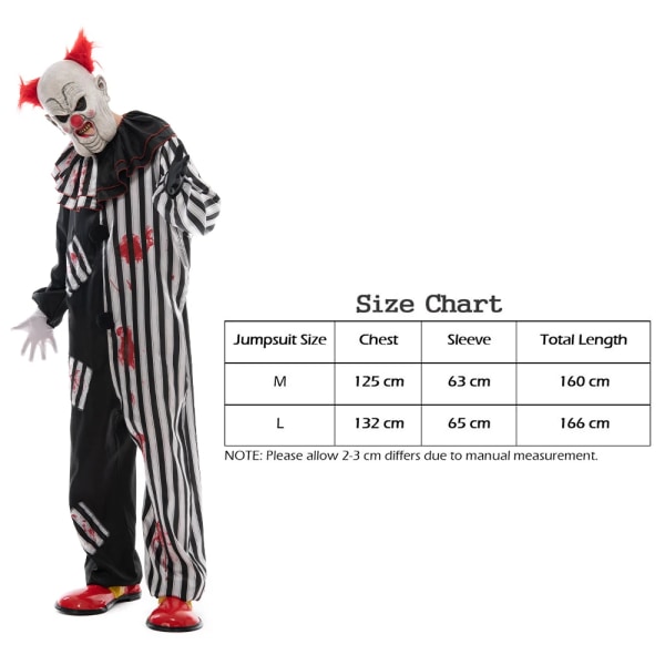 Snailify läskig clowndräkt för män Halloween Bloody Circus Clown Jumpsuit Jester Rollspel Fancy dress Skrämmande masker för vuxna as picture One Size