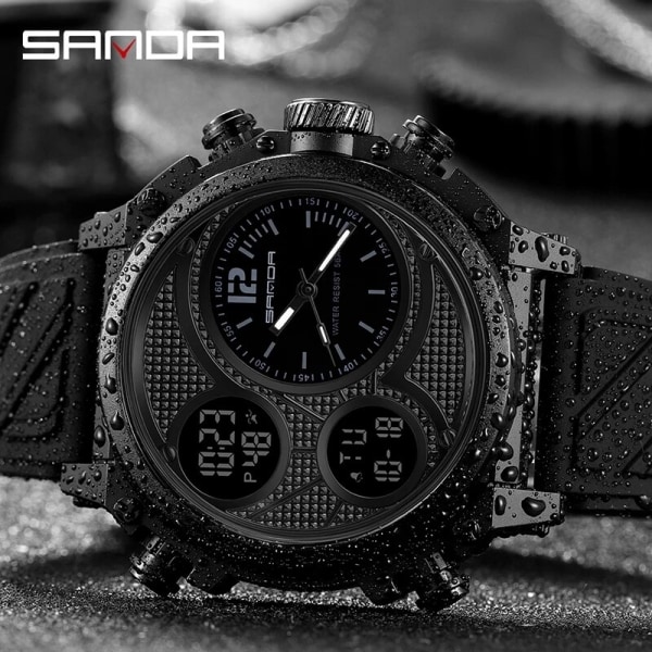 SANDA 2023 Fashion Outdoor Herrklockor Toppmärke Militärsport Quartz Watch Ljusskärm Display Armbandsur Vattentät klocka Black Blue