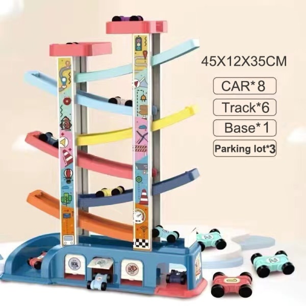 Montessori-träbilleksaker, 4-6 lager, glidande plastbana, tröghet, racingberg, pedagogiska leksaker för barn - tryck- och leksaksfordon 8 Car