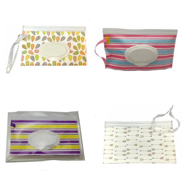 Bärbara våtservetter för baby Box Snap-Strap Wipes Containerfodral Miljövänliga våtservetter för utomhusbruk Kosmetisk rengöringsservetterpåse purple stripe