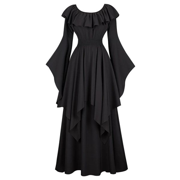 Medeltida klänning för kvinnor piratkostym viktoriansk klänning i stora storlekar Off Shoulde långärmad klänning black XL