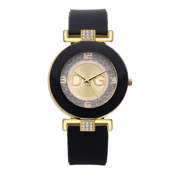 Hög kvalitet Dqg Märke Enkel Kristall Mode Kvarts Watch Svart Design Silikonrem Stor Urtavla Kreativt Mode black