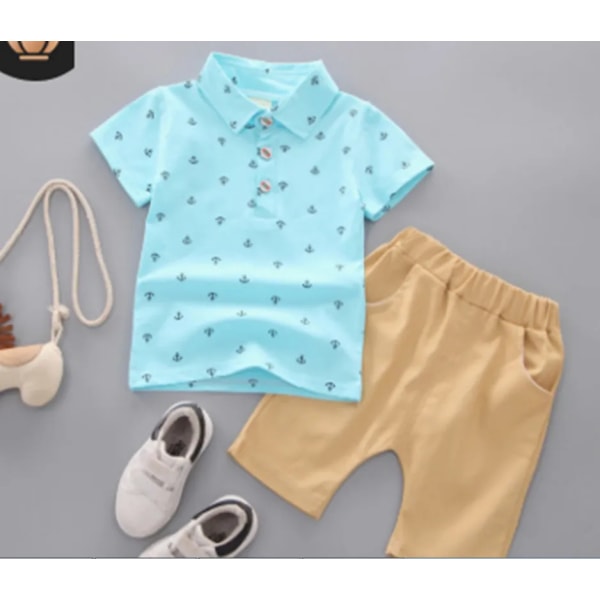 Sommar Ny söt pojkkostym Printed printed skjorta + shorts Kostym Barnbomull Söta baby Ivory 4T