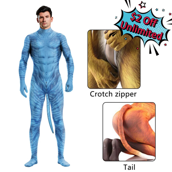 Zawaland Halloween Bodysuits Man Vuxen Kostym Med Svans Cover Elastisk Zentai Suit Cosplay Animal Dragon Print Catsuit 1027 M