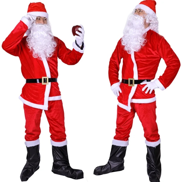 Jultomten Cosplay Kostymer Hatt Skäggbälte Män Guld Sammet Material Finklänning Julkappe för kvinnor Kostym God Jul Regular style A