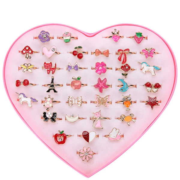 36st legering tecknad ringar vackra smycken Leksaker Present Party Favors för barn flickor blandade mönster och färger As Shown