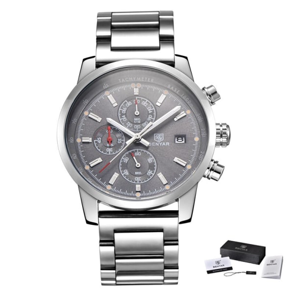 Mode Chronograph Sport Herrklockor Toppmärke Lyx Quartz Watch Reloj Hombre 2016 Klocka Man timme relogio Masculino Steel Grey