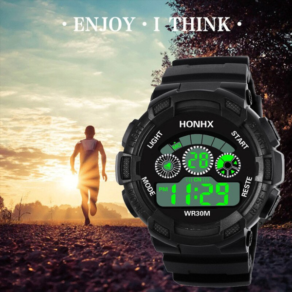 Militär watch för män Sport LED elektronisk watch för män Fitness Väckarklocka Multifunktionell armbandsur Montre Homme Black