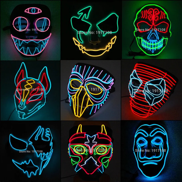 Hot Fashion LED Luminous Mask Halloween Mask LED Light Up Party Masker Festival Glow mask 27