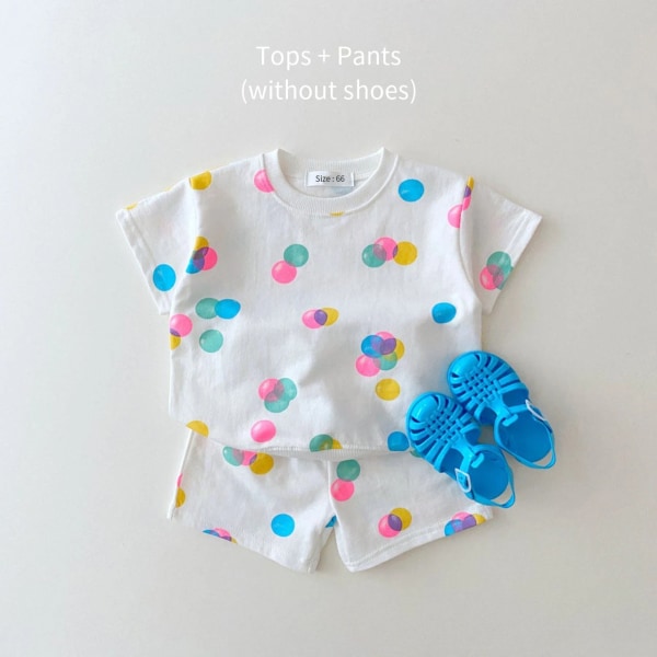 2023 Sommar Korea Baby Pojkar Kostym Broderade Björn Badge T-shirts T-shirts+lösa shorts Flickor 2st Casul Spädbarnsset Toddler 32 6-12M  73