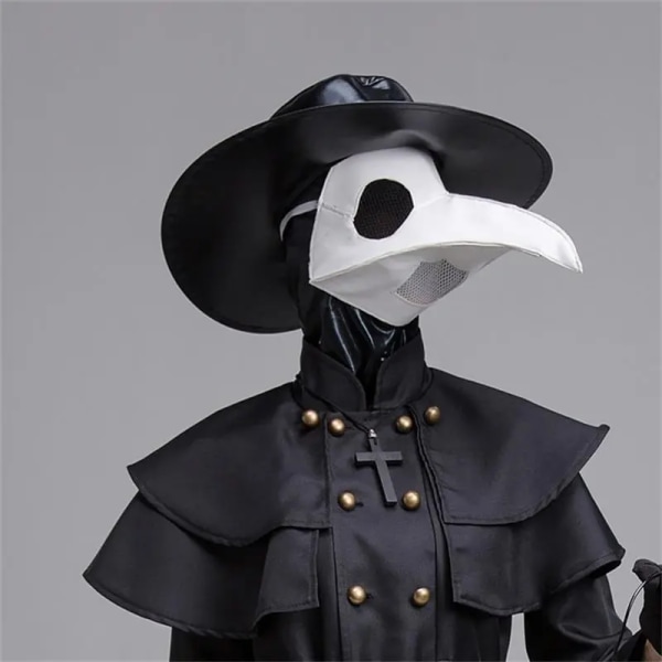 Halloween medeltida huva dräkt pest läkare kostym mask hatt för män Vuxen munk Cosplay Steampunk Präst Skräck Trollkarl Kappa Cape 5pcs set 4XL