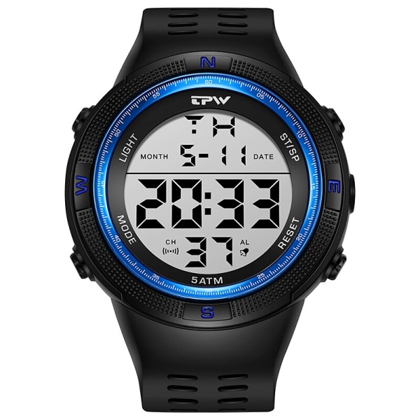 TPW överdimensionerad 53 mm digital watch för manlig 5ATM simkalender Blue