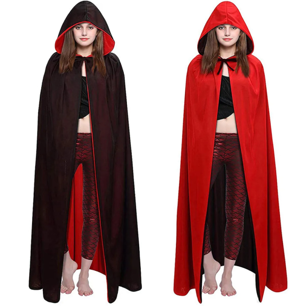 Barn Vuxen Vampyrkappa Kap Röd Svart Dubbelsidig Klädd Huvkappa Halloween Party Cosplay Kostym Män Dam Kläder Hooded Double Side 120cm