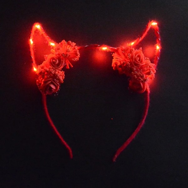 10st Vuxna Barn Glödande LED Festtillbehör Cat Bunny Crown Flower Pannband red devil headbanad