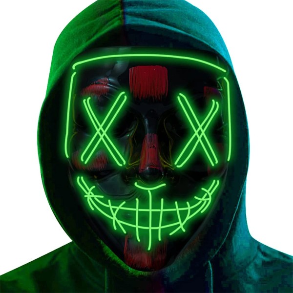 Cosplay Halloween Neon Mask Led Mask Masque Masquerade Party Masker Ljus Glow In The-Green Green One Size fit Most