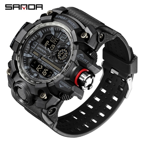 SANDA G style New Men Watch 50M Vattentät Sport Militär Quartz Watch For Man Electron Digital Armbandsur Reloj De Hombre Black 3133