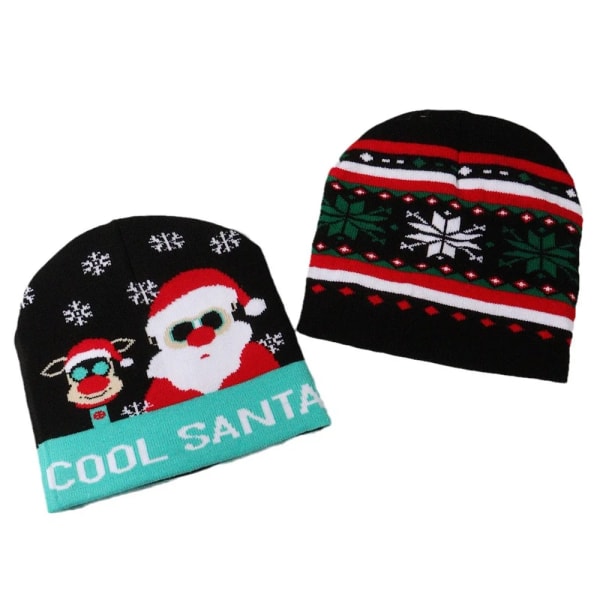 Julstickad mössa Xmas cap tecknat mönster unisex vinter mössa tröja mössa för barn jul nyårsdekorationer 6