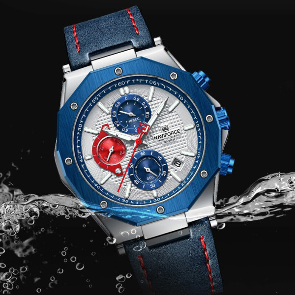 Lyx NAVIFORCE klockor för män Mode Läderrem Militär Vattentät Sport Kronograf Quartz Armbandsur Klocka med datum S B B