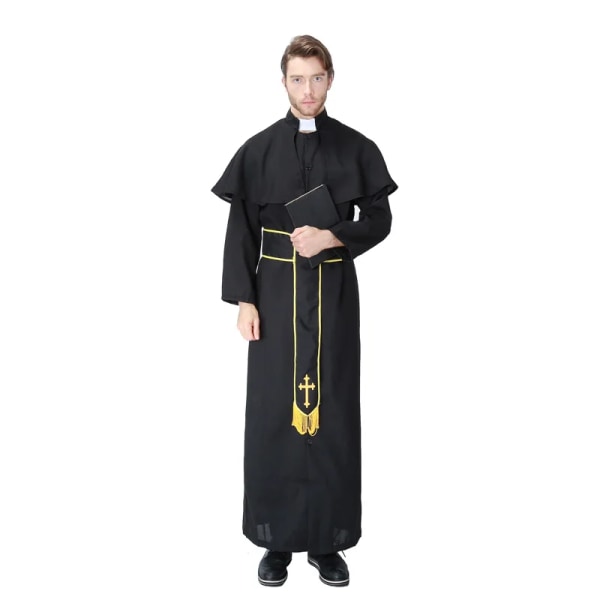 Halloween Carnival kostym för man Gud Fader Missionär Präst Cosplay kostymer med bälte Neckwear Cross Style-3 Height 168-180cm