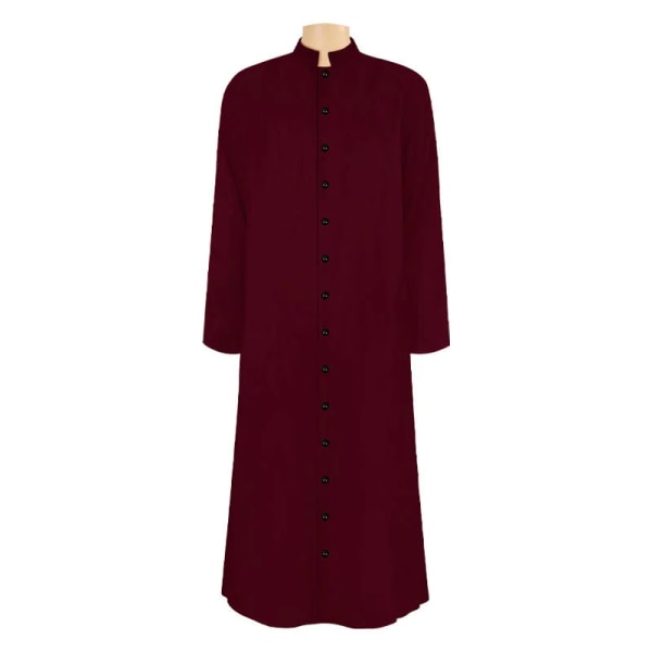 Cosplaylegend Prästdräkt Cassock med Cincture Medeltida prästdräkt Romersk prästdräkt Cassockdräkt Wine XXL