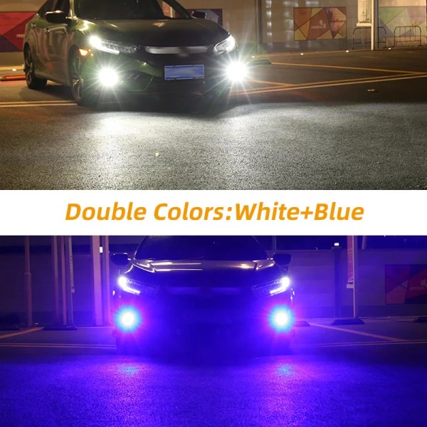Vit Blå-2 Styck H1 H3 LED-lampa Super Ljus Doulbe Färger 24 3030SMD Bil Dimljus 12V 24V 6000K Vit Kördagkörningslampa Autoljus White Blue H3